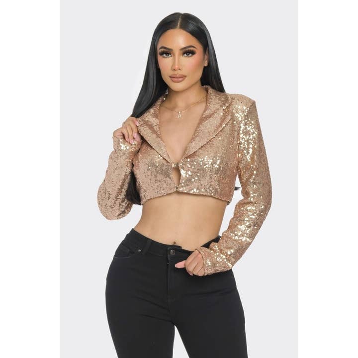 CROPPED BLAZER WITH SEQUINS for wholesale by Black Pearl Clothing