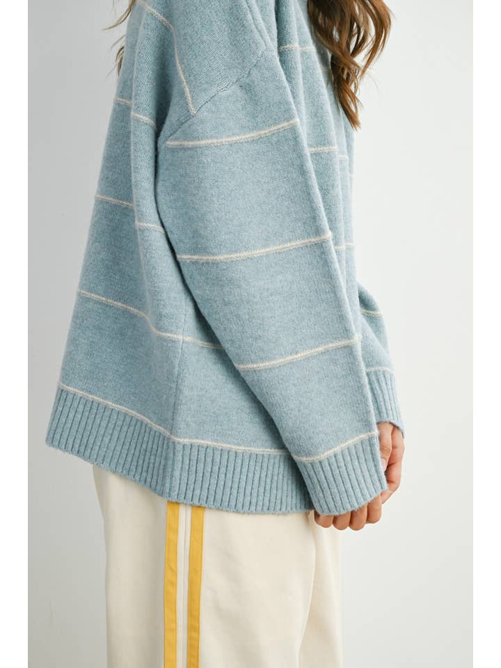 BUTTERMELON - Wholesale Knitted jumper – Women′s - Striped Pattern Drop Shoulder Sweater - BMW742115