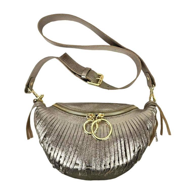 Chenson & Gorett - Vente Sac ceinture – femme - Sac banane en cuir italien brillant pour femme avec franges1