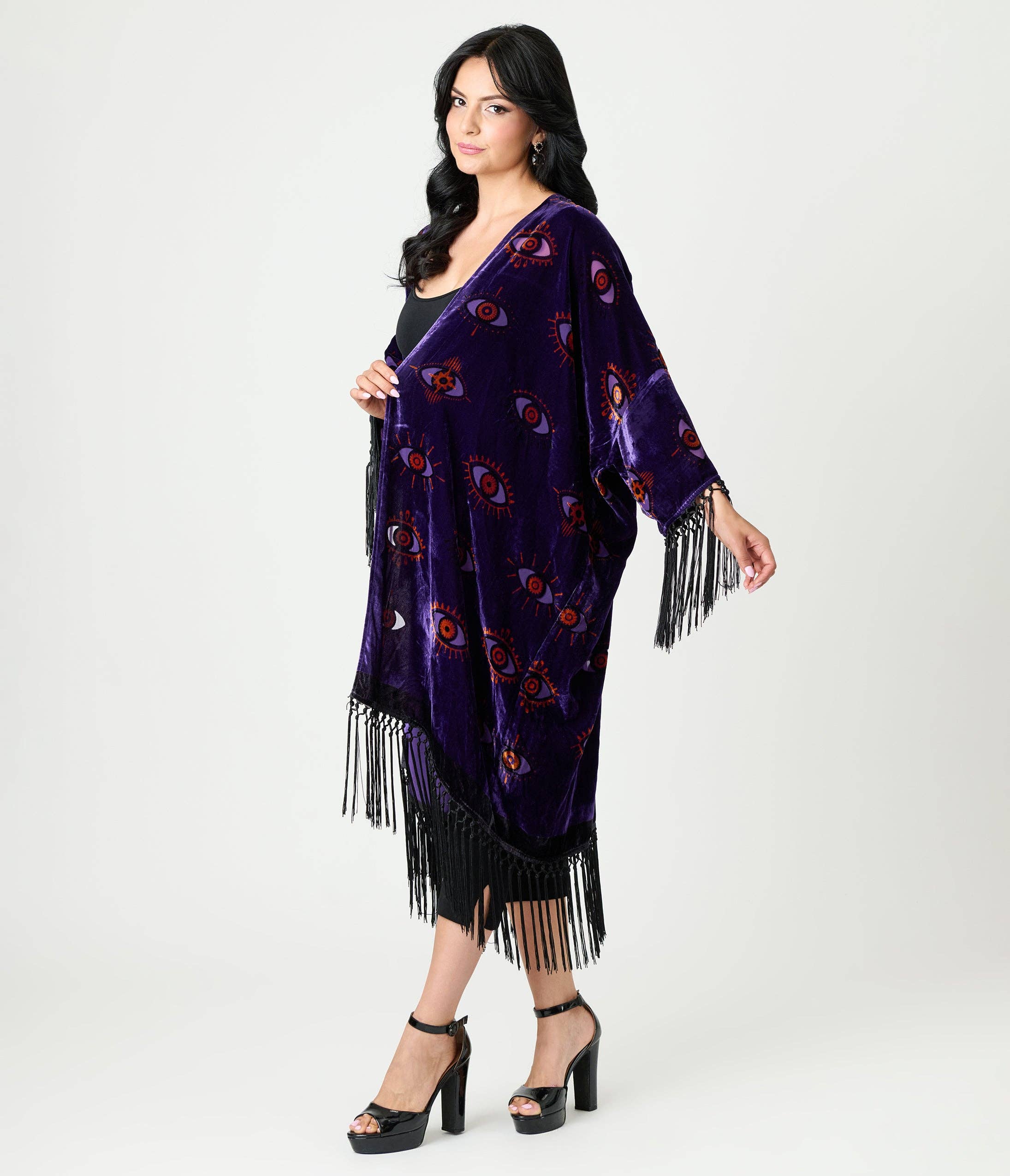 Unique Vintage – wholesale Kimono – Women's – Unique Vintage Purple Evil Eye Burnout Fringe Kimono2