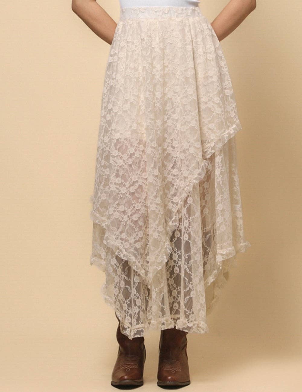 Sweetkama - Vente Jupe – femme - Jupe mi-longue en dentelle florale de couleur unie pour femmes SKS48013