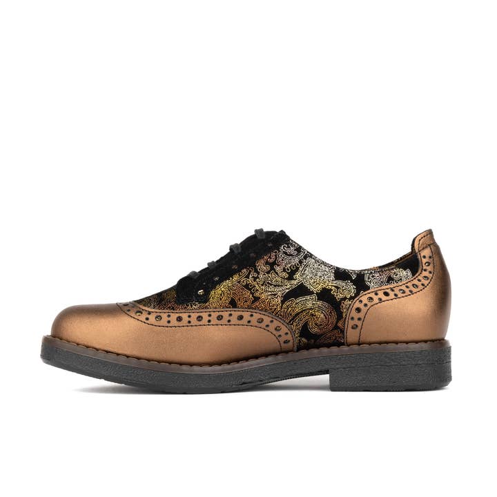 Embassy London – wholesale Brogue shoes – Women's – The Artist - Bronze & Floral - Women's leather lace-up shoe with brogue detailing2