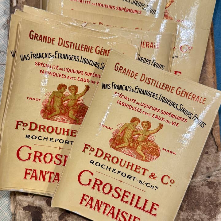 RARE Antique French GROSEILLE Fantaisie Labels - Set/5 for wholesale by Monahan Papers