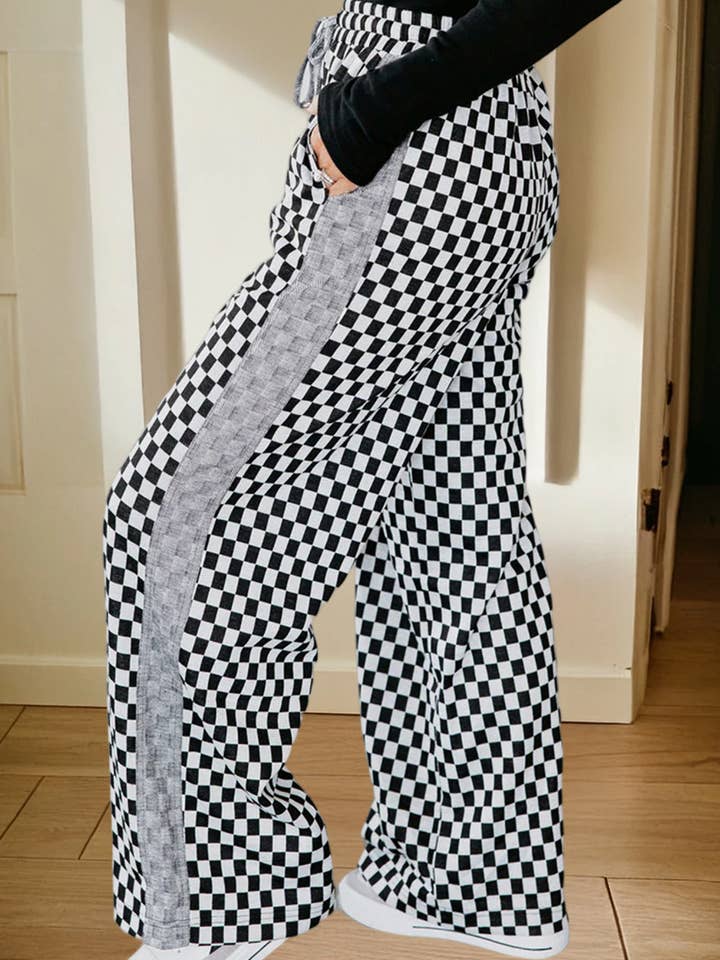 Checkerboard Drawstring Waist Casual Pants (S-XL) for wholesale by 66DISCO