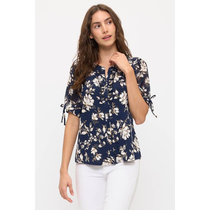 BLUS MED VOLANGER I BLANDAT BLOMMÖNSTER för wholesale av Perseption