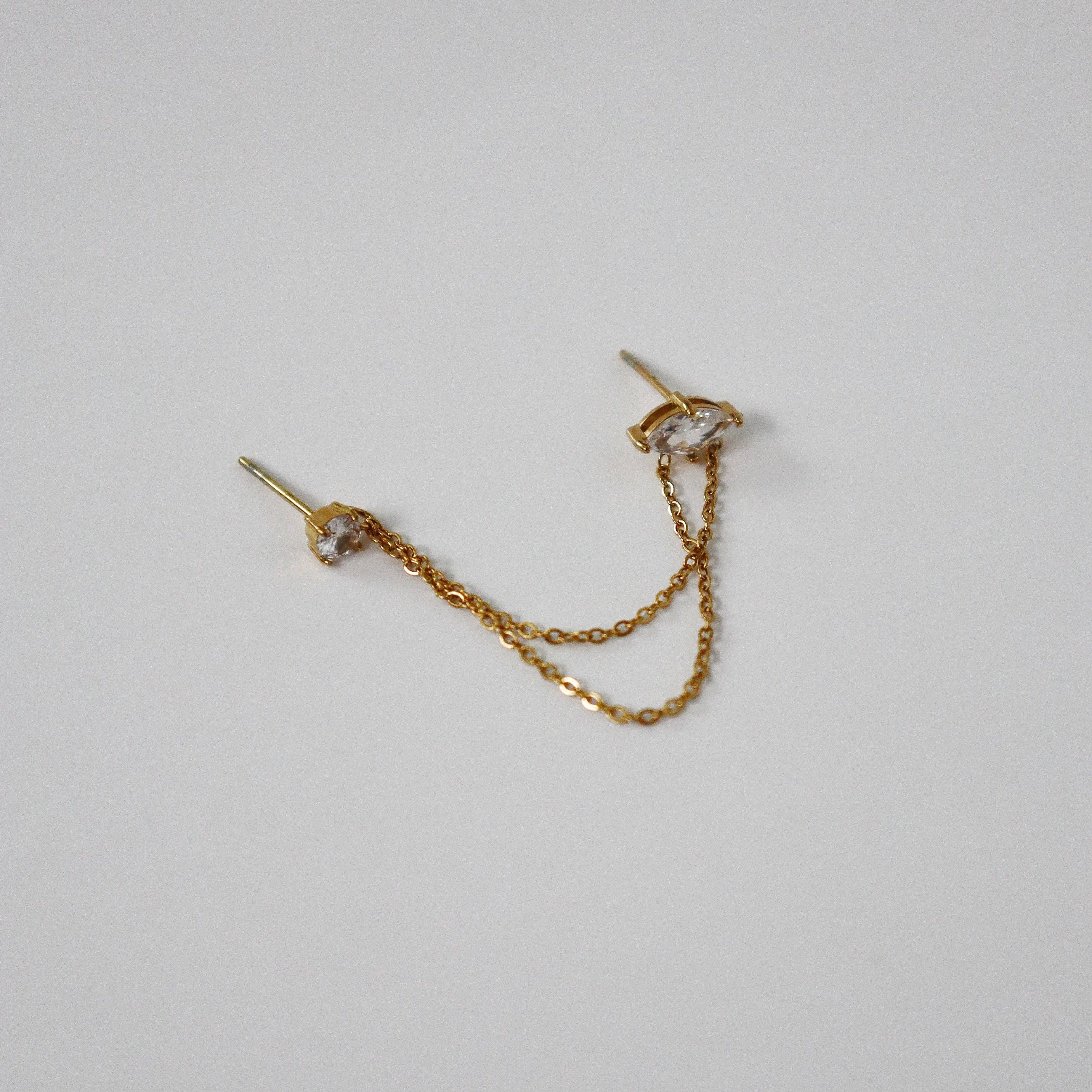 JESSA Jewelry - Vente Boucles d'oreilles pendantes - Clous à double chaîne Ryann | Boucles d'oreilles à double piercing4