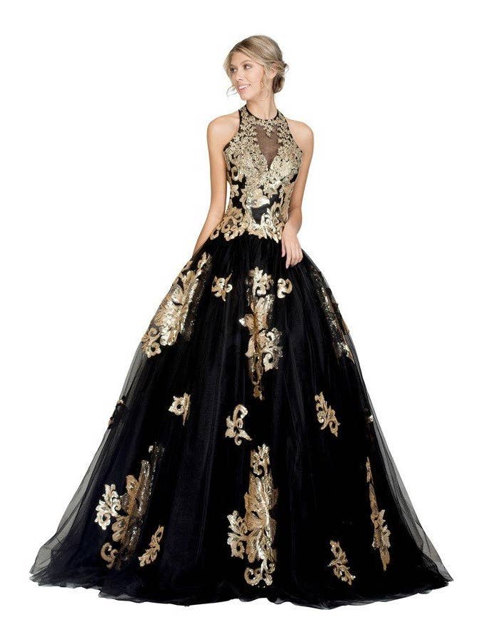 Chicas - Wholesale Gown - Women's - Halter Neckline Sequin Ballgown Dress DR7008