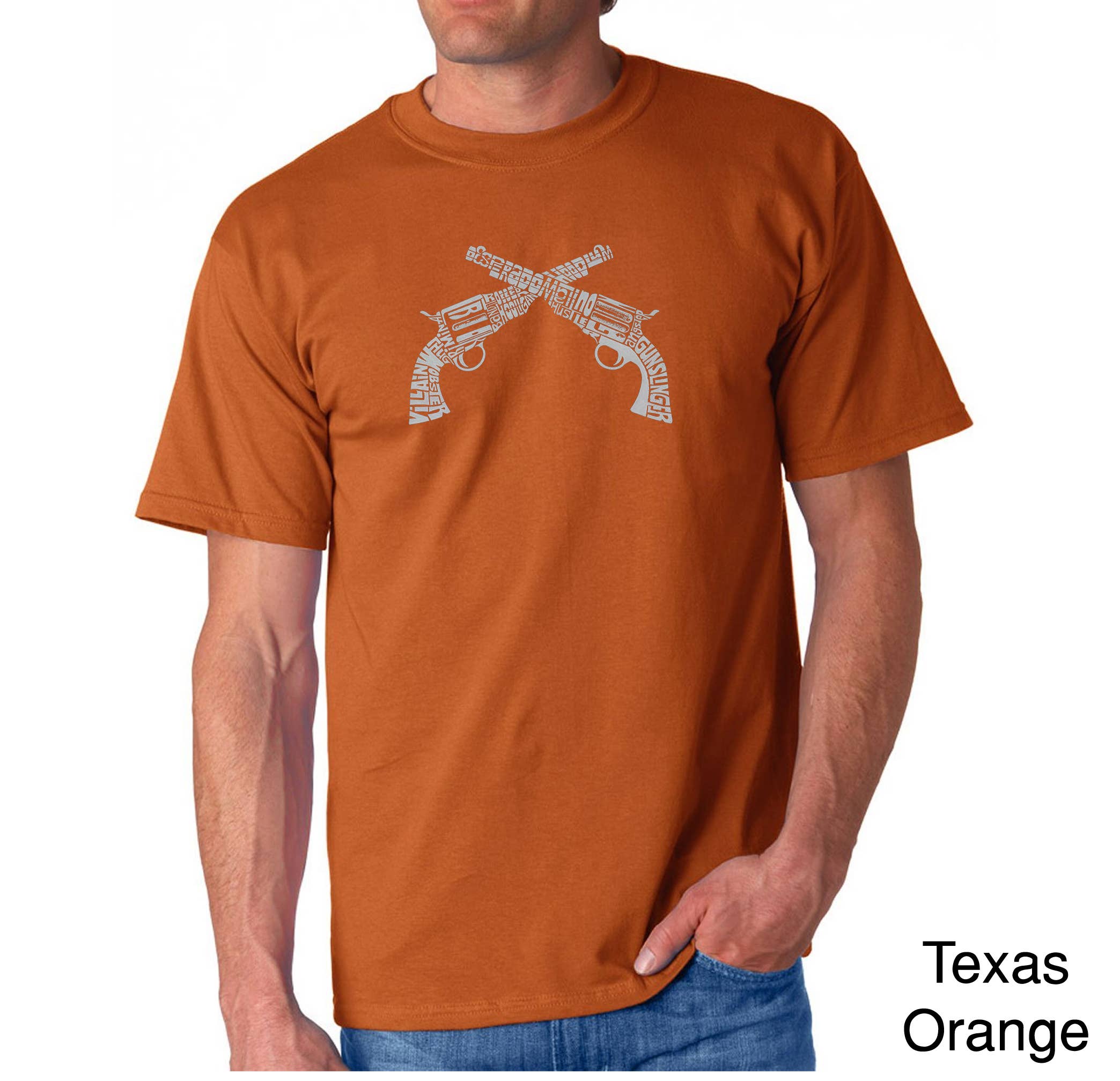 LA Pop Art - Wholesale Screen Printed T-Shirt - Men's - LA Pop Art Men's Word Art T-shirt - CROSSED PISTOLS6