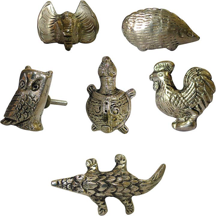 Different animal metal knobs ( set of 6 ) for wholesale by Perilla Home