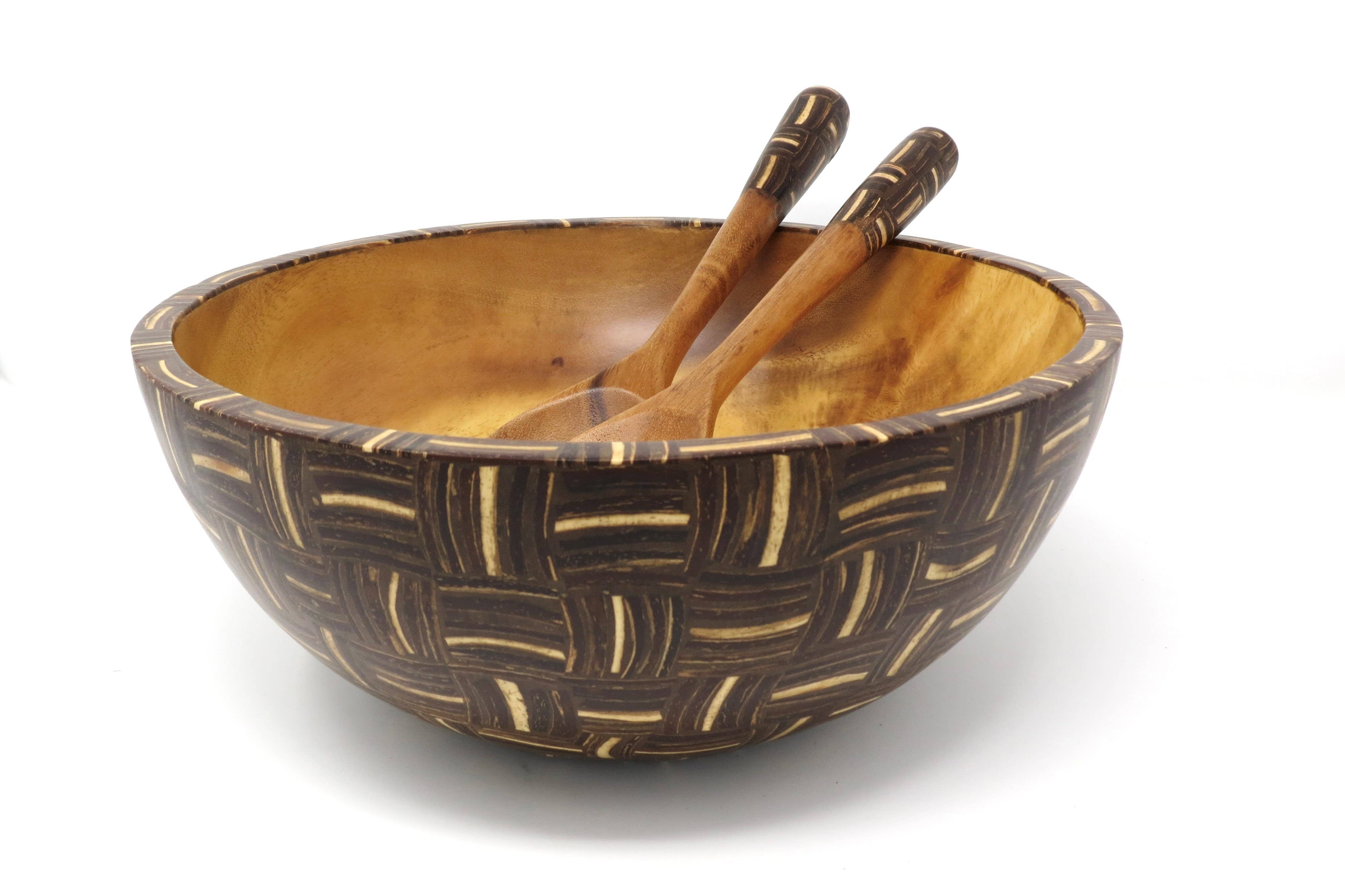 Fair Together - Vendita all'ingrosso Set di posate assortite - Cucchiai per insalata con intarsi in bambù, noce di cocco o cannella14