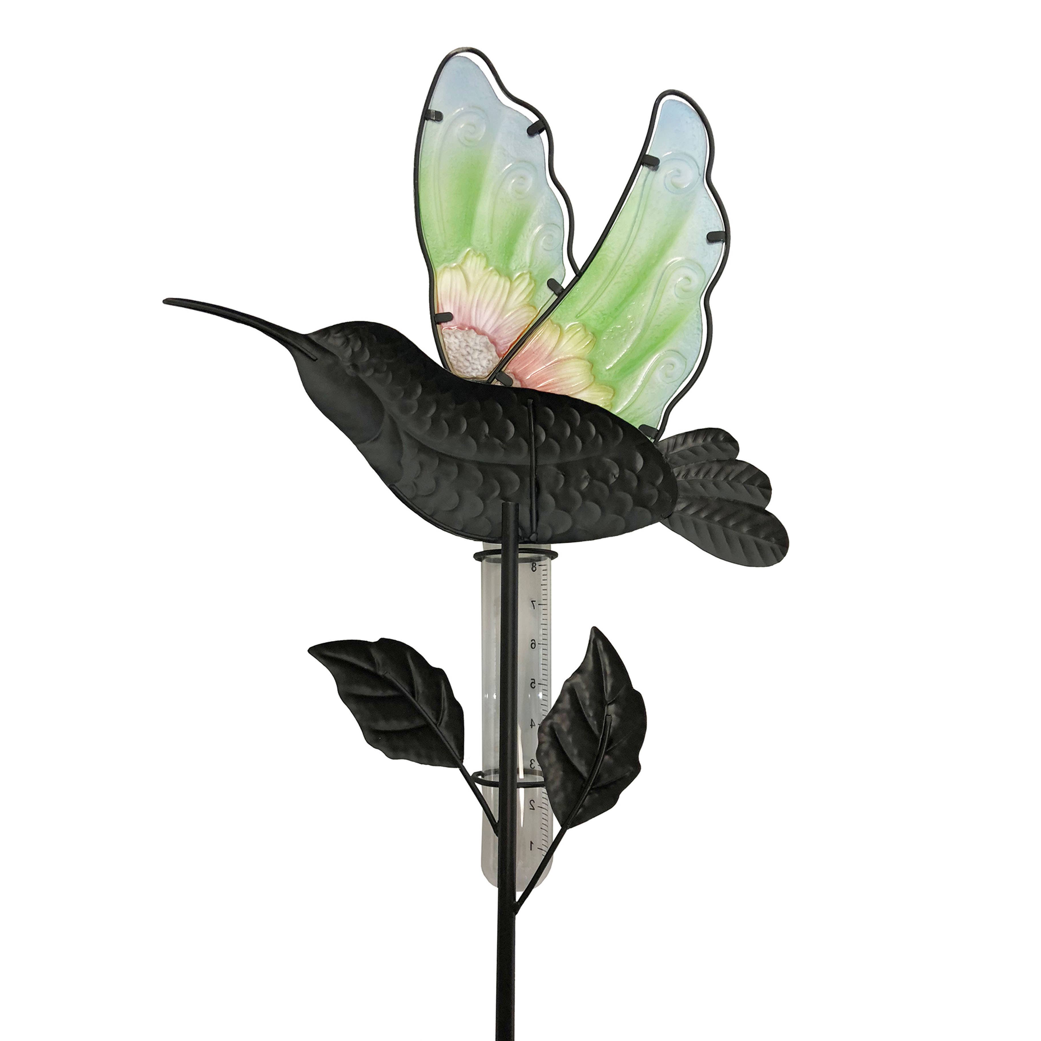 Continental Art Center - Wholesale Garden/Lawn Stake - Glass and Metal Hummingbird Rain Gauge Stake2