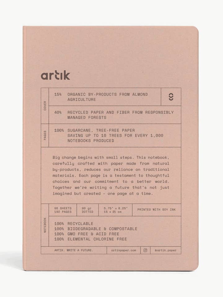 Artik Hard Cover Journal | Dotted | Almond for wholesale by Artık