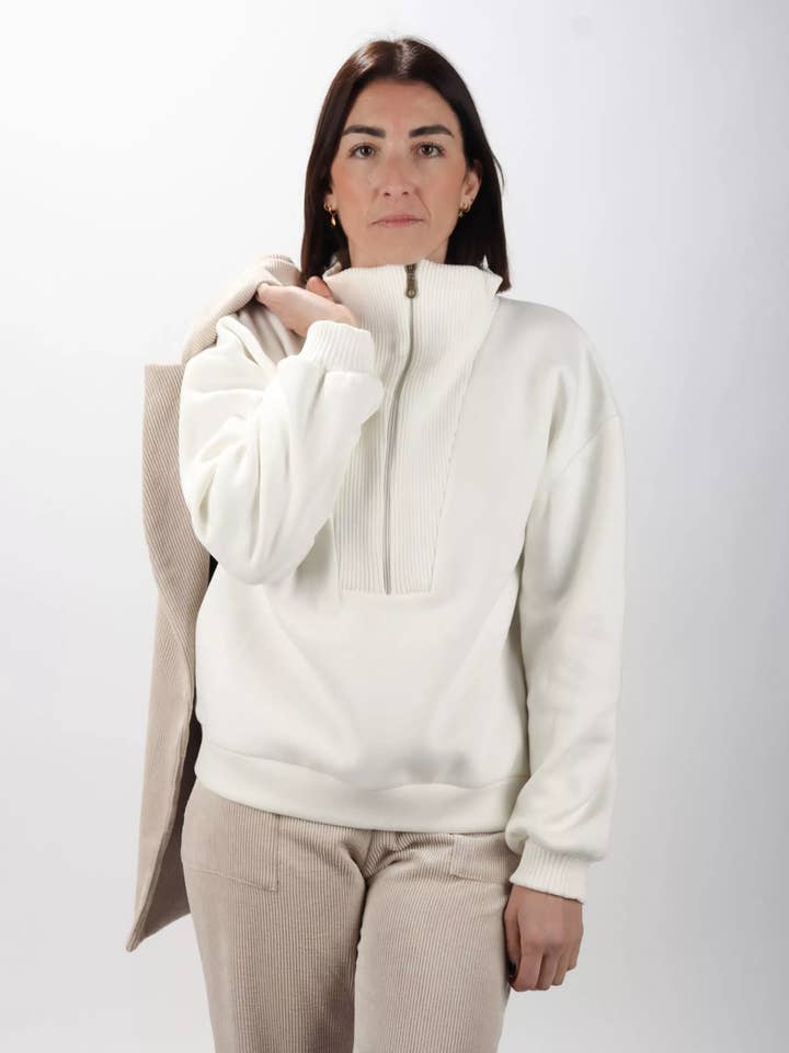 Made in France ecru trucker sweatshirt for wholesale by ANNAHPA