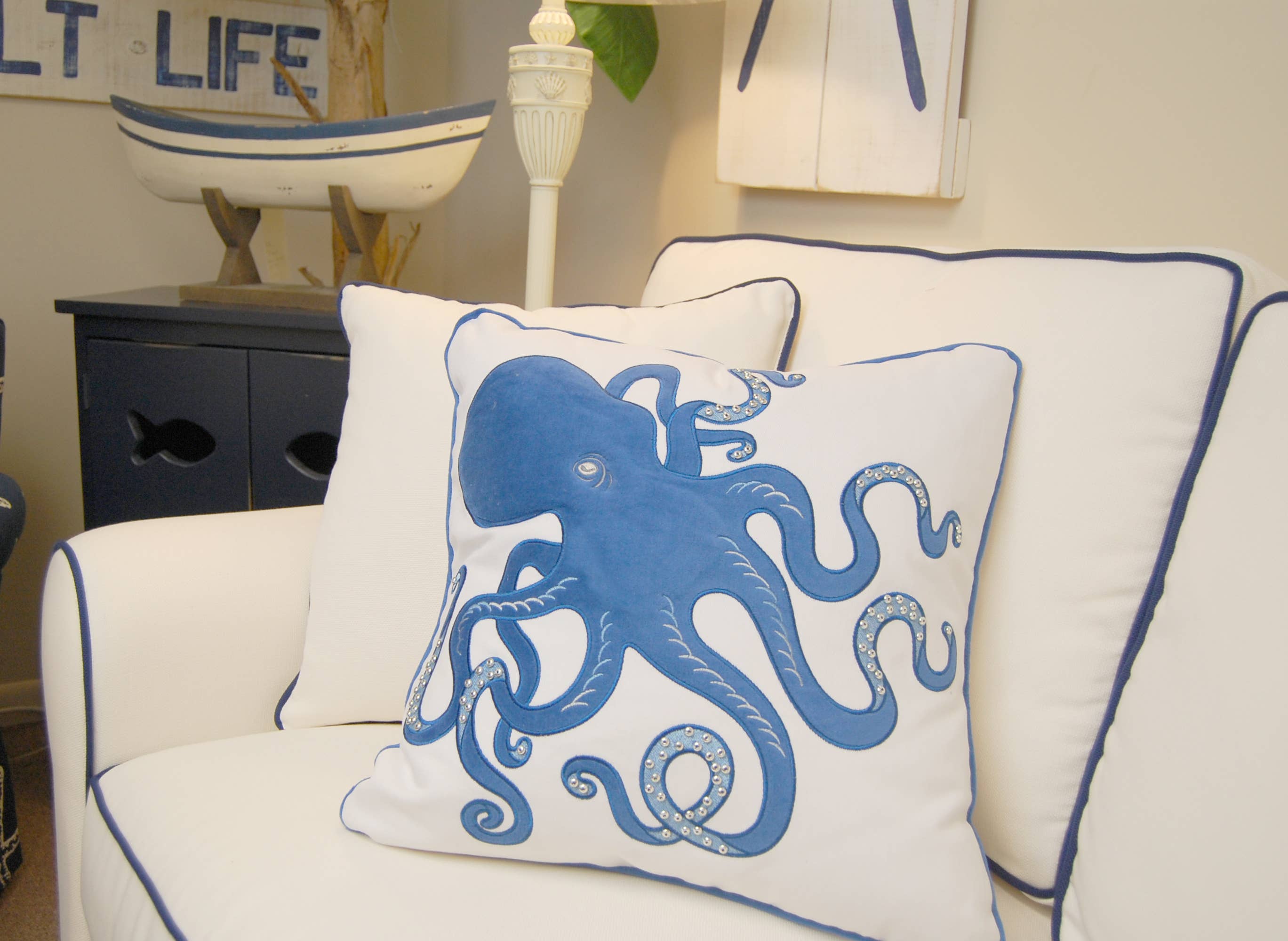 Rightside Design - Wholesale Throw/Decorative Pillow - Blue Inkling Octopus Velvet Indoor Throw Pillow1