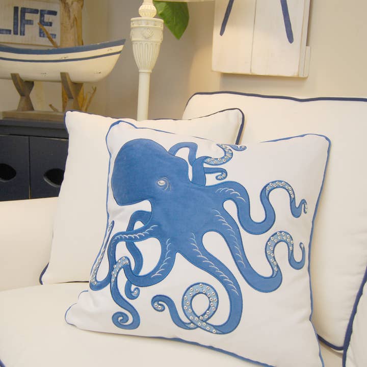 Rightside Design - Wholesale Throw/Decorative Pillow - Blue Inkling Octopus Velvet Indoor Throw Pillow1