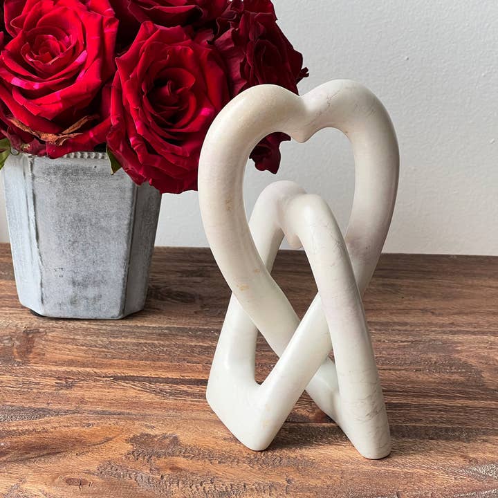 Global Crafts - Wholesale Sculpture - Soapstone Heart Eternal Love Knot Sculpture. 6 inch1