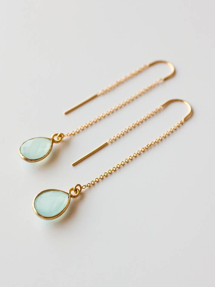 Addy Gem Drop Threader Earrings for wholesale by Pure Indigo Design