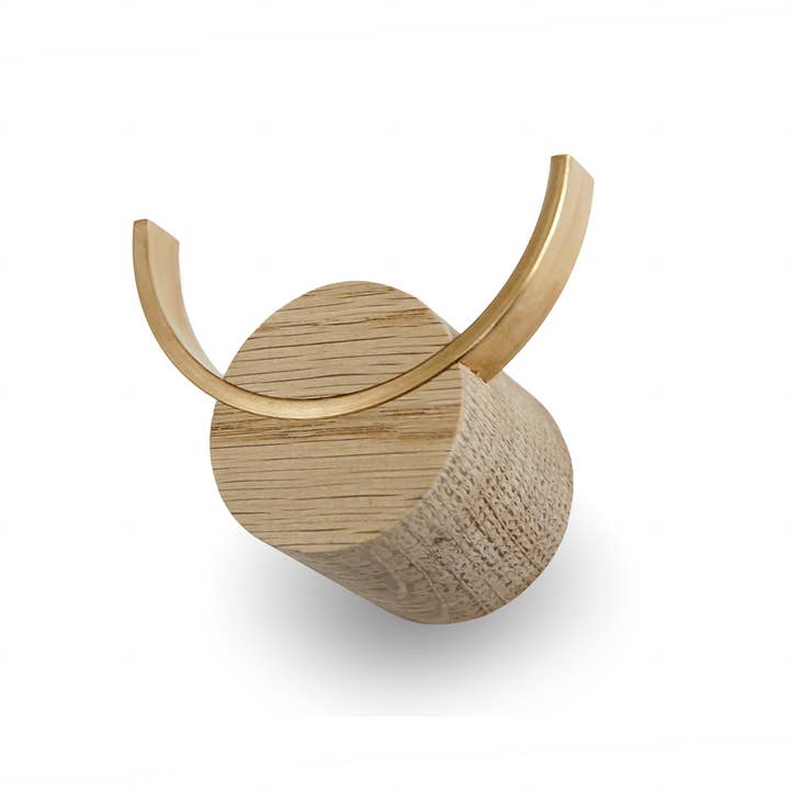 Wooden wall hook DEER - Oak wood, brass, 2 sizes for wholesale by NAMUOS