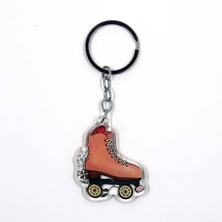 Campfires & Coffee - Wholesale Keychain – Women's - Floral Roller Skate Sparkly Acrylic Keychain