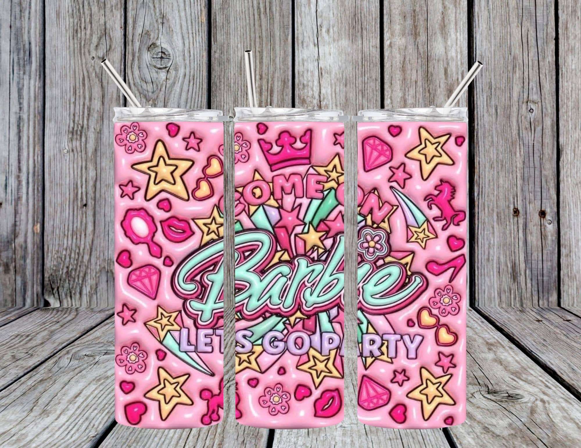 Barbie 3D Inflated - Pink 20oz Skinny Tumbler for wholesale by Dogwood Graphics & Design