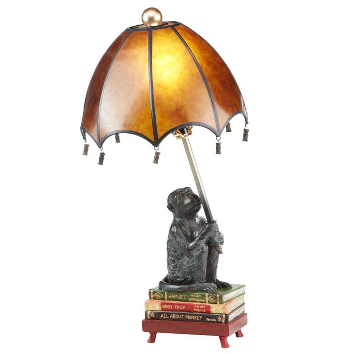 River of Goods - Wholesale Accent/Desk Lamp - 21.75"H Intellectual Monkey with Amber Dome Shade Table Lamp