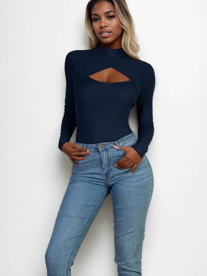 CAPELLA APPAREL - Wholesale Bodysuit - Women's - Front Cutout Long Sleeve Bodysuit6