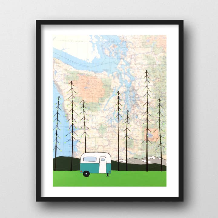 Washington Vintage Camper Art Print for wholesale by Rachel Austin