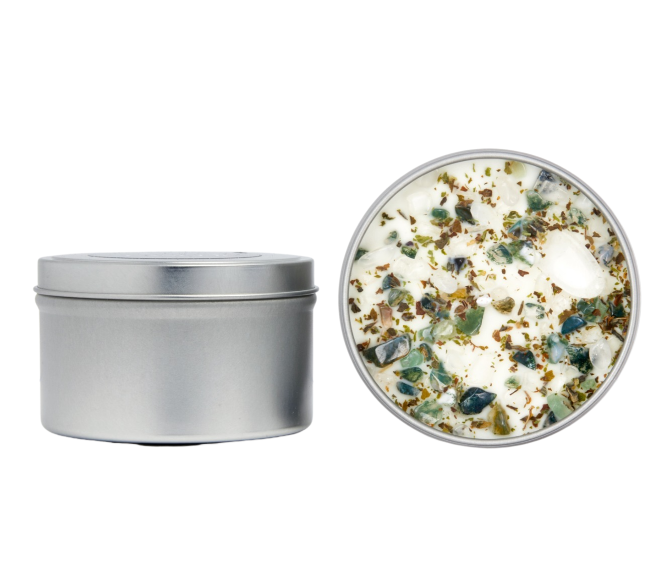 New Moon Beginnings - Wholesale Travel Candles - Crystals & Herb Energy Candles 8oz Tin Soy Candles Handmade15