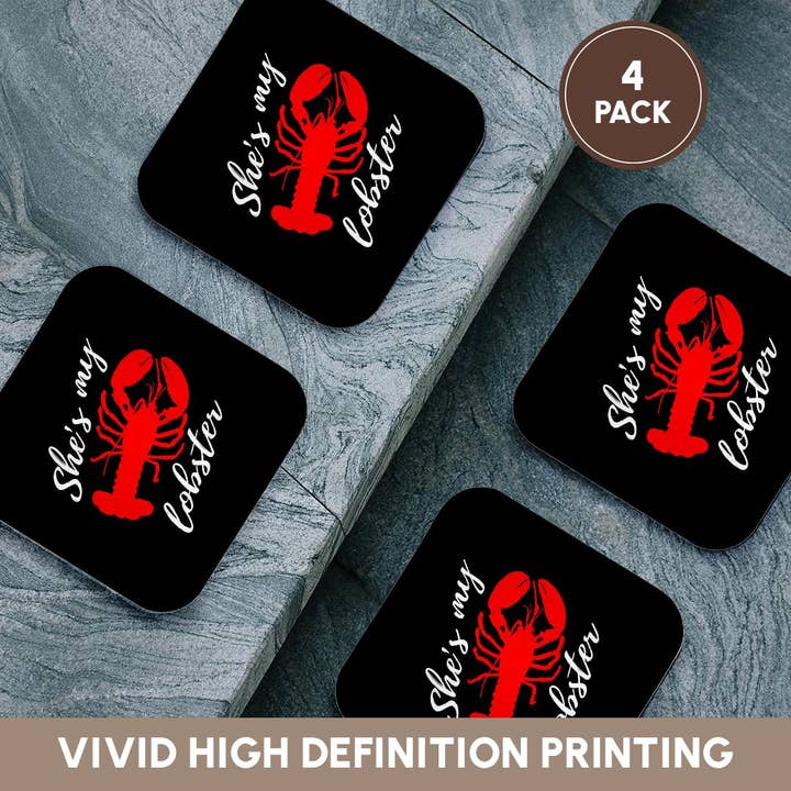 3dRose – Großhandel Untersetzer – 3dRose, Sie ist mein Hummer mit rotem Hummer. Weiße Schrift auf schwarzem Hintergrund., Untersetzer12