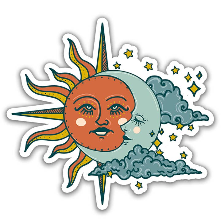 Sun & Moon Celestial Astrology Cosmic Matte Vinyl Sticker for wholesale by Studio Miller