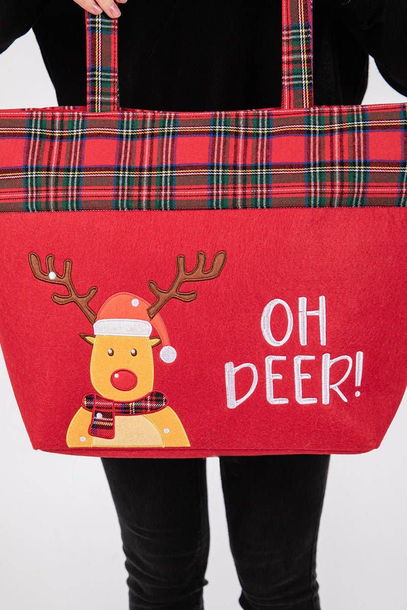 Wholesale Accessory Market - Wholesale Tote Bag - Women's - Oh Deer Red Plaid Christmas Tote Bag2