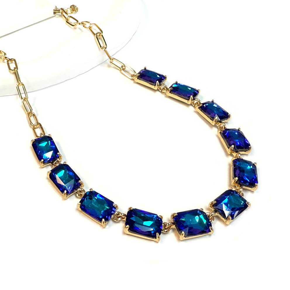 StarryNYC - Wholesale Link & chain necklace - Rectangle Crystal Glass Linked Statement Chain Necklace 12