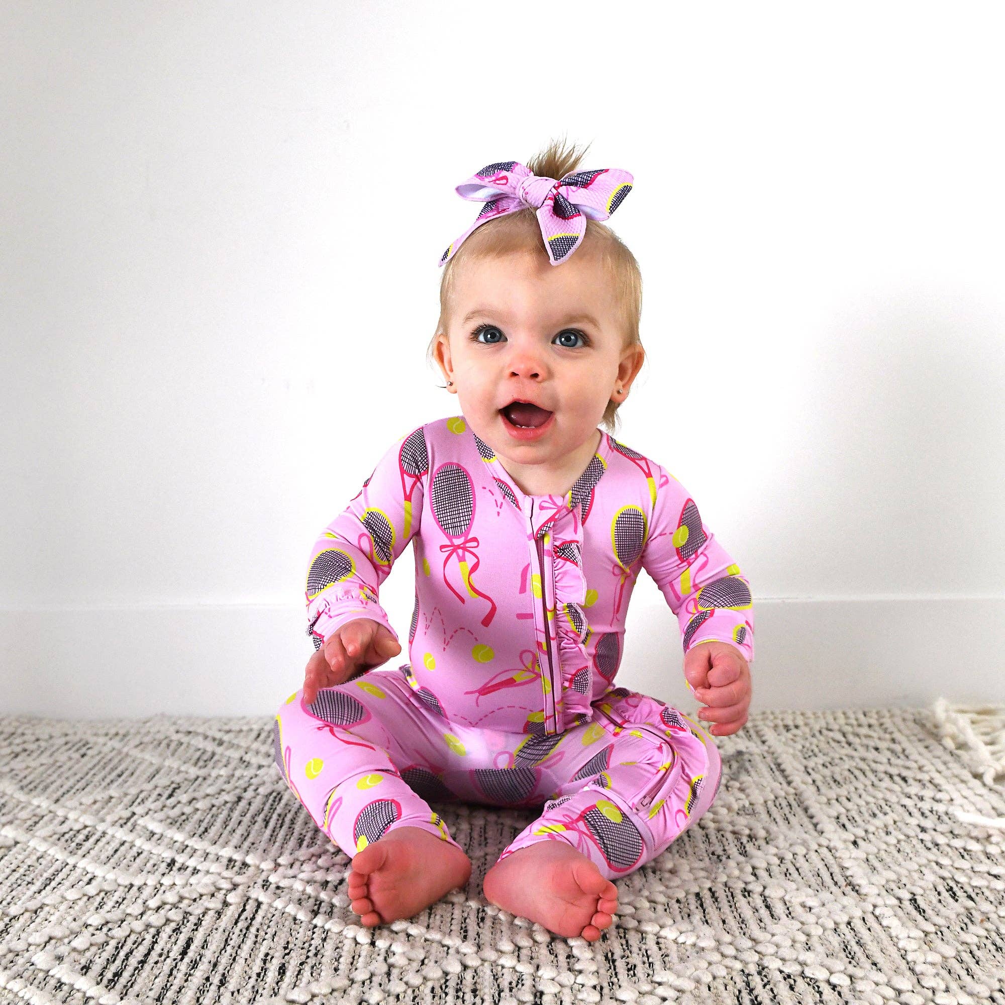 Gigi and Max - Wholesale Jumpsuit - Baby - Serena Pink Tennis Ruffle Zip Bamboo Baby Sleepies Kids 2