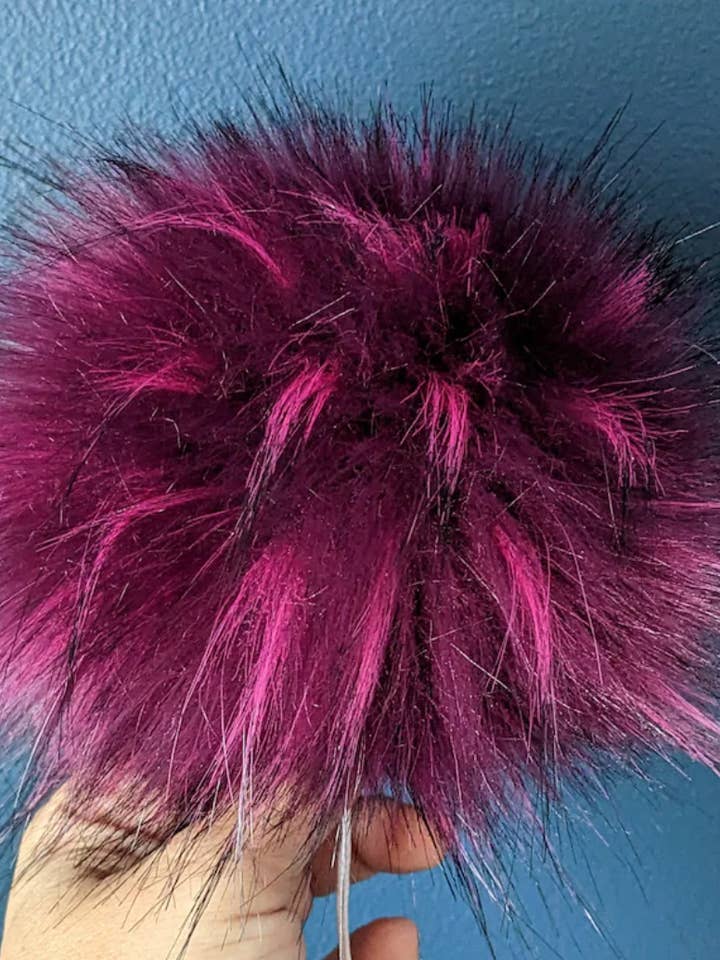 7" Detachable Faux Fur Pom Pom - Pink Raspberry for wholesale by CountryStixCo