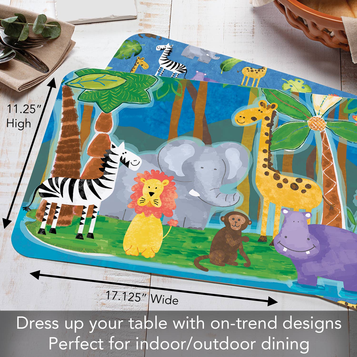 CounterArt/Highland Home/Thirstystone - Wholesale Placemat - Kids Jungle Friends Reversible Rectangular Plastic Placemat4