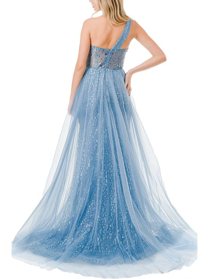 SMOKY BLUE Coya Collection Embellished One Shoulder Dress for wholesale on Faire