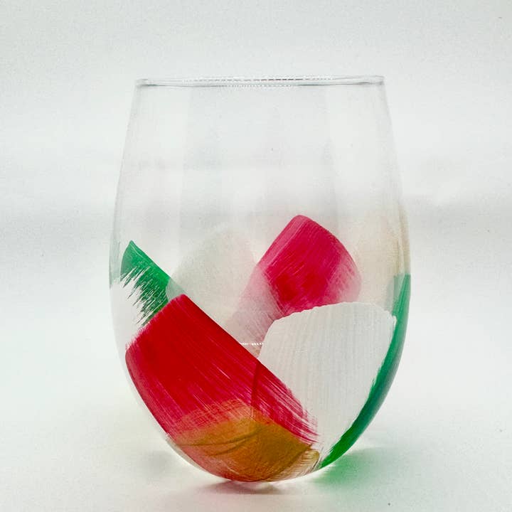 Heather Eck Artist LLC - Wholesale Wine Glass - Christmas | Stemless Wine Glasses | Holiday Wine Red Green4
