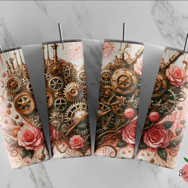 So Peachy Designs - Vente Gourde/bouteille isotherme - Gobelet Steampunk pour la Saint-Valentin, Cyberpunk, Coupe de science-fiction