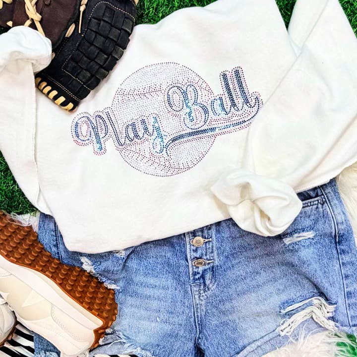 Play Ball Rhinestone & Spangle Heat Transfer for wholesale by Trendy Transfers
