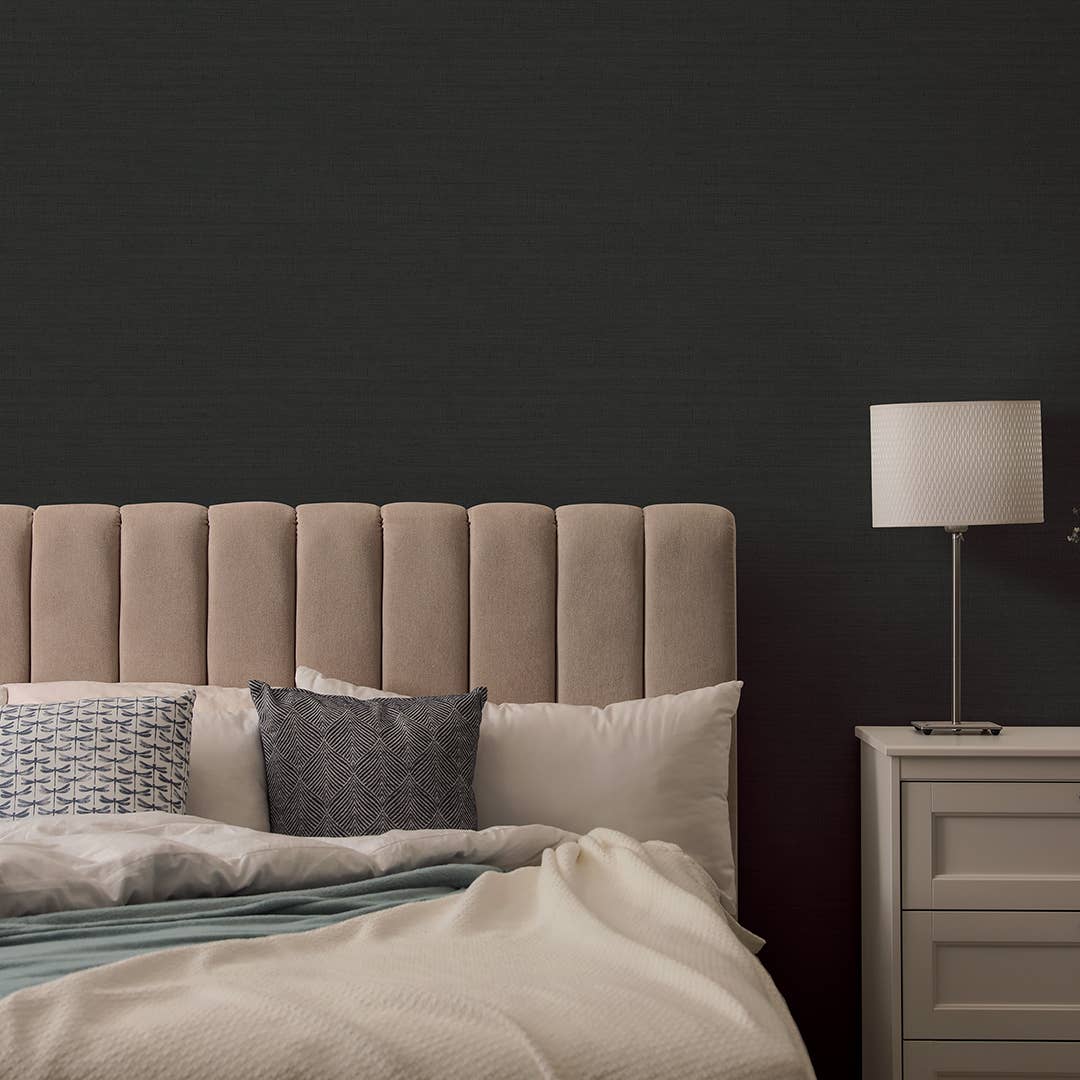 Horizontal Faux Grasscloth Black P&S Wallpaper, 28 sq. ft. for wholesale on Faire2