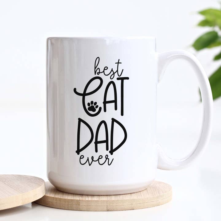 Best Cat Dad Ever Ceramic Mug, Father's Day Gift for wholesale by Heart & Willow Prints