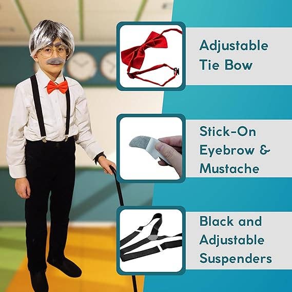 4E's Novelty - Wholesale Costume - Kids - 4E's Novelty Old Man Costume – Suspenders, Mustache, Eyebrows & Bow Tie for Kids