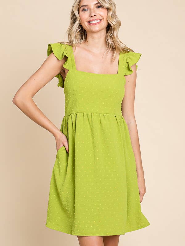 CWD1667X - EMPIRE LINE RUFFLE SLEEVE MINI FLARE DRESS for wholesale by Culture Code