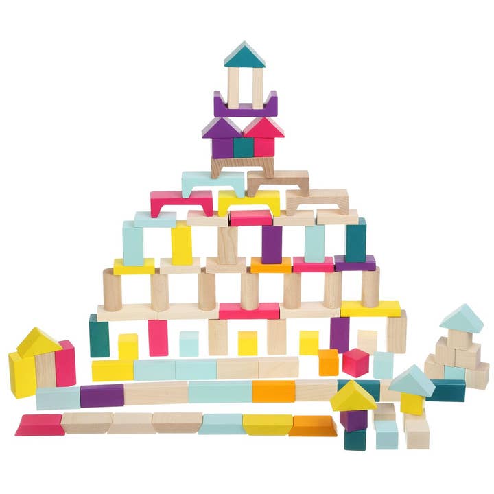 Kidiwood wooden toy wooden building blocks, colorful mix, 100 pieces for wholesale by mhw24