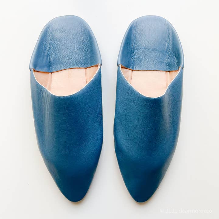 Babouche Tradicional Marroquino Beldi em Couro Azul Marinho Claro por atacado de dear Morocco