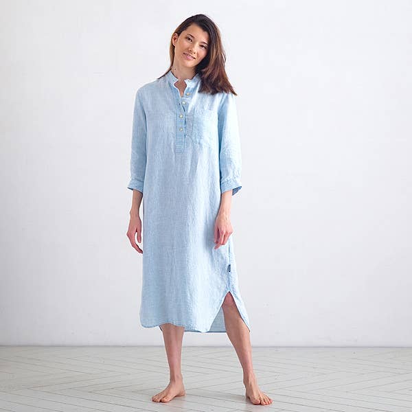 LinenMe - Wholesale Nightgown - Women's - Linen Nightie Sky Blue Melange Veronica1