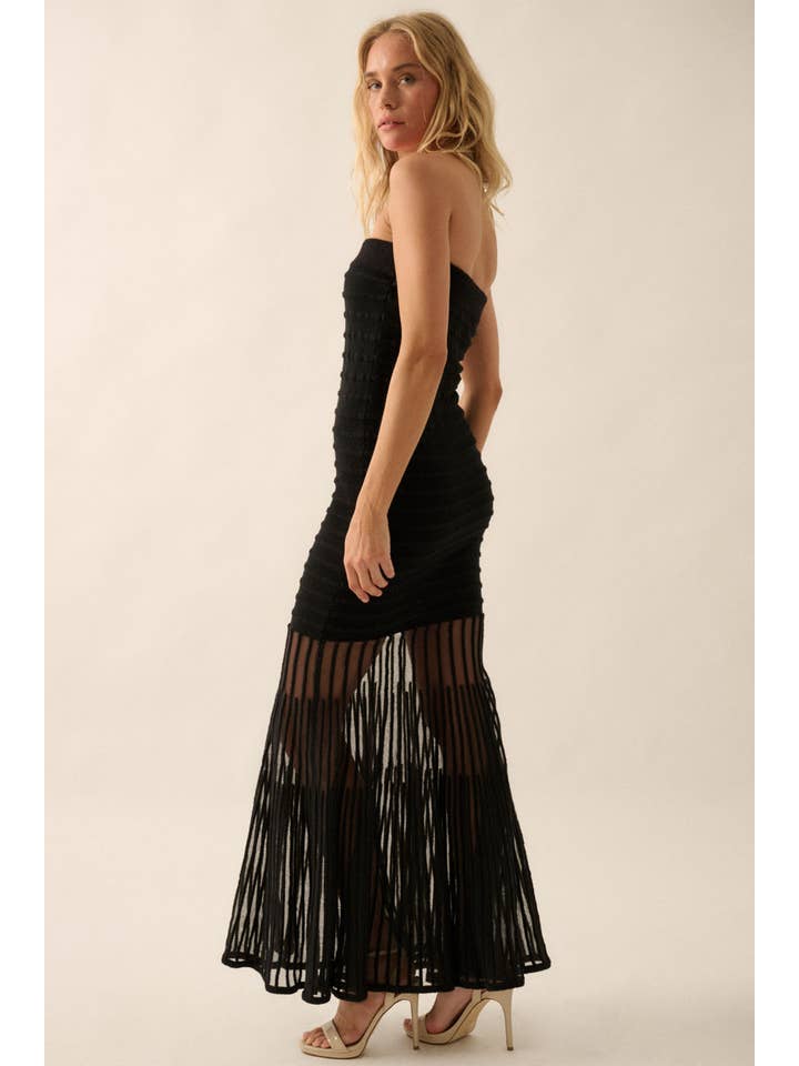 Promesa USA - Wholesale Dress - Women's - Sheer Stripe Strapless Drop-Waist Maxi Dress