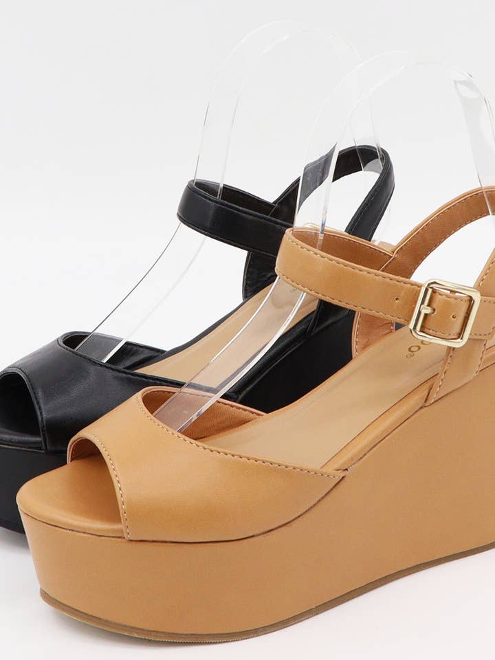 Mars Sky Shoes Wholesale - Wholesale Wedges - Women's - Bamboo Women Wedge Platform Buckle Ankle Strap Sandals