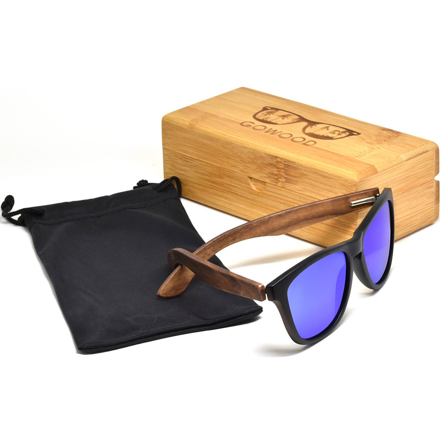 GOWOOD - Wholesale Sunglasses - Unisex - Classic Walnut Wood Sunglasses with Blue Polarized Lenses4