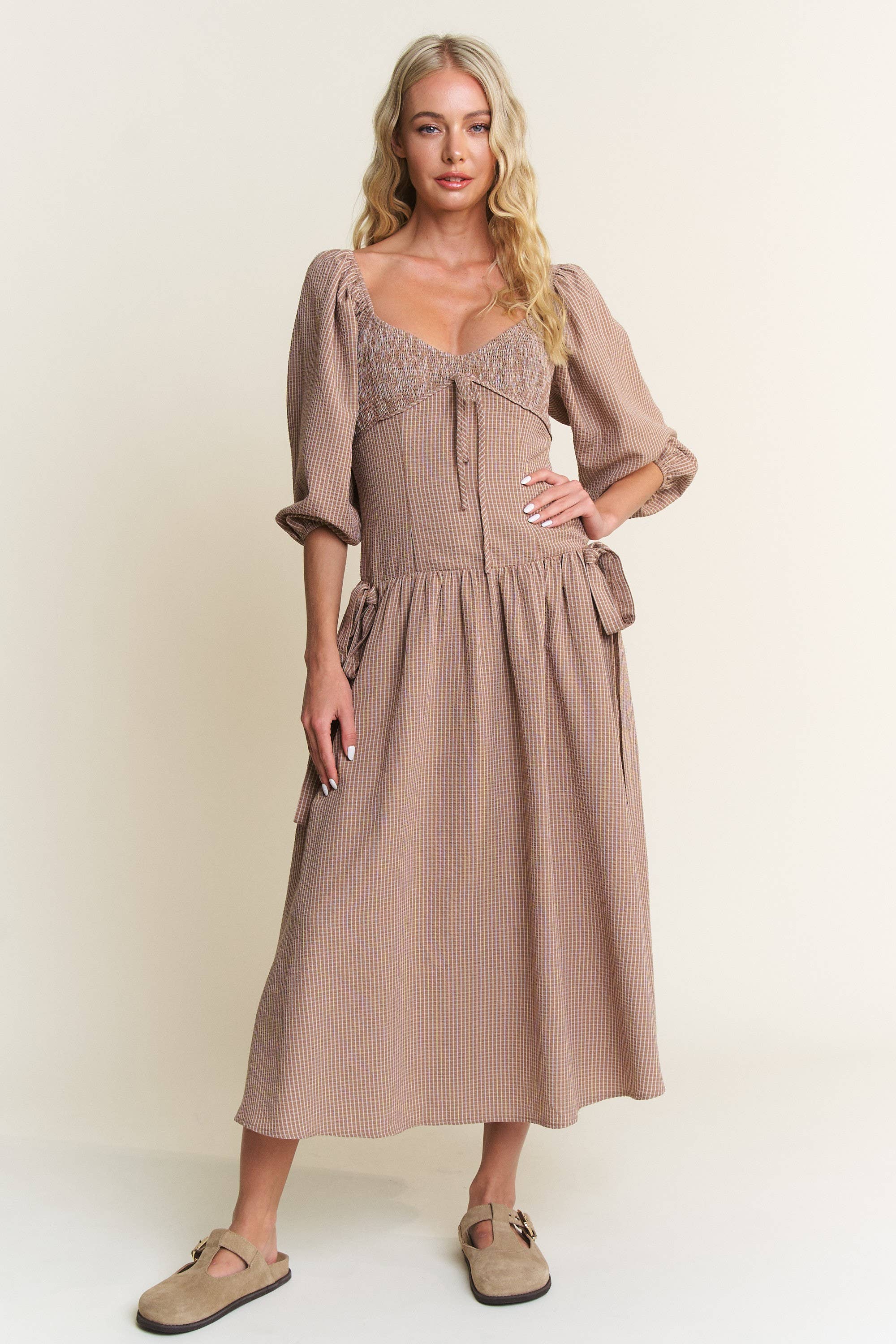 In The Beginning – wholesale Dress – Women's – Bow Detail Smocked Midi Dress 6